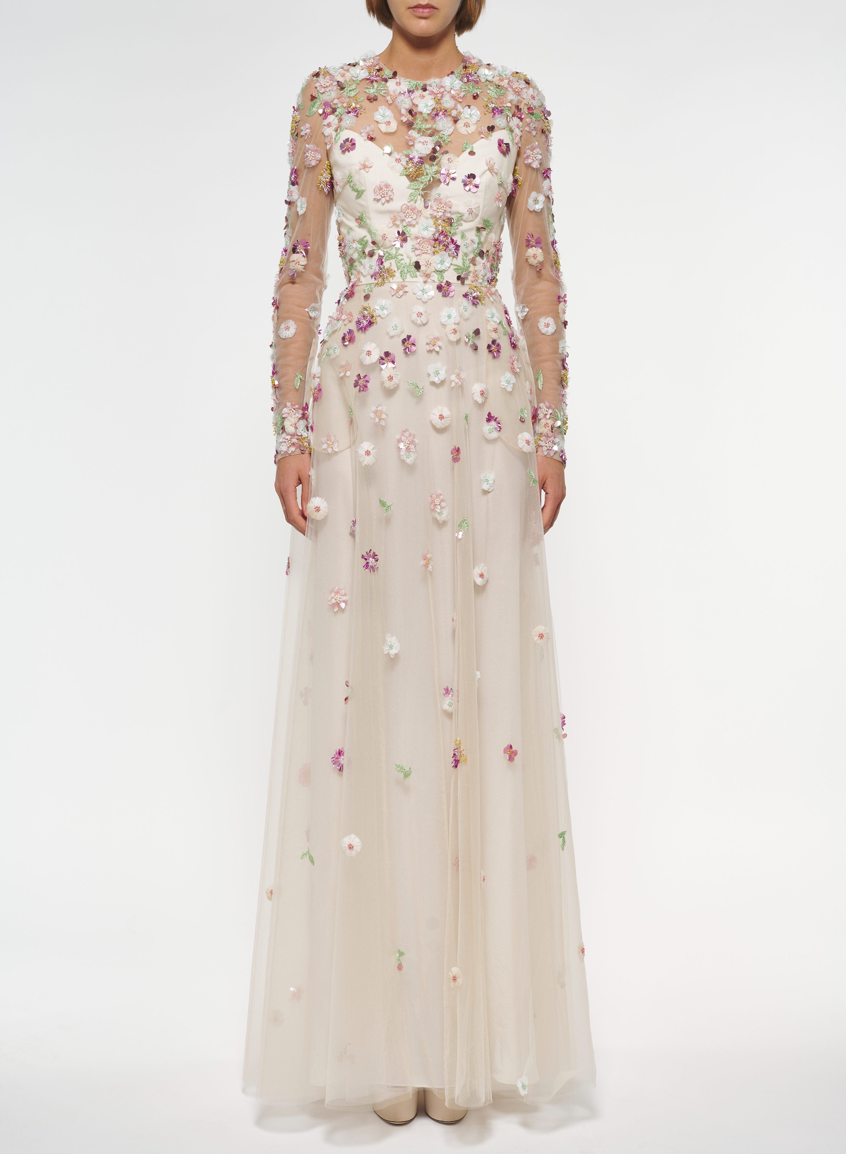 Floral Embroidered Tulle Dress – ELIE SAAB